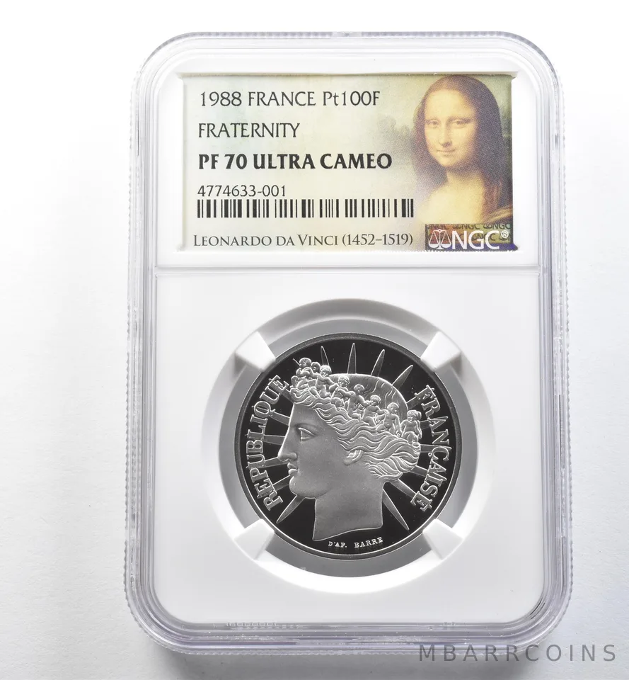 1988 France 100 Francs Platinum Fraternity PF70 UCAM NGC *2599