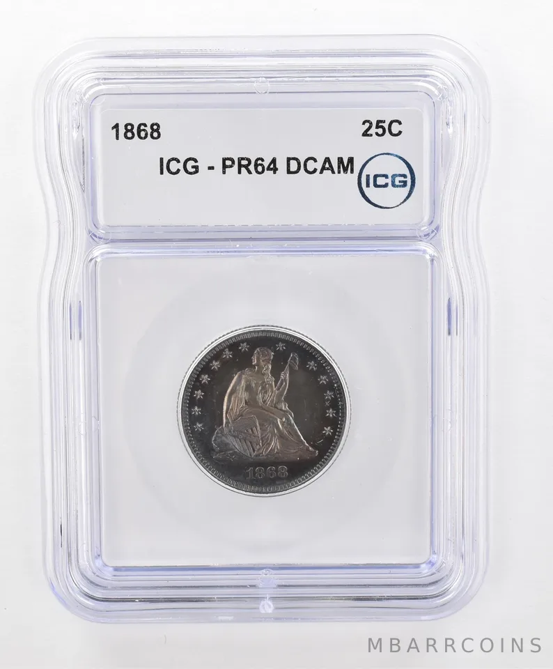 1868 Seated Liberty Quarter PR64 DCAM ICG Beautiful Tone *2802