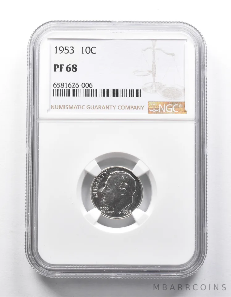 PF68 1953 Roosevelt Dime NGC a9983
