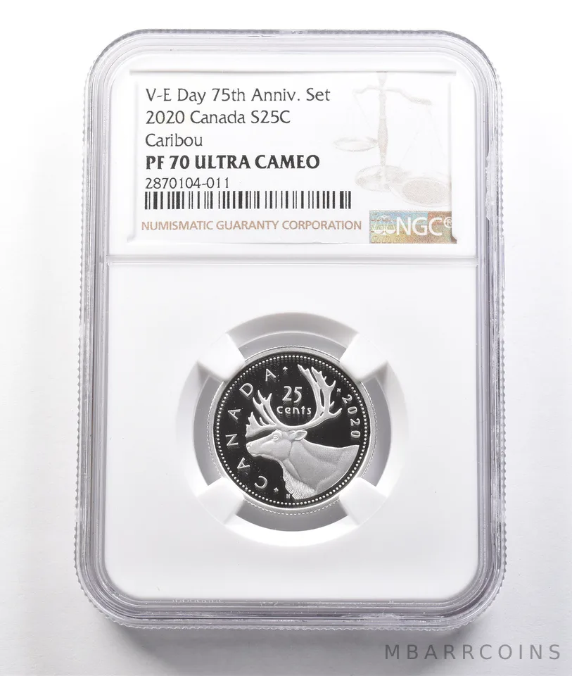 2020 Canada 25 Cents Silver Caribou VE Day 75th Anniversary Set PF70 NGC *3818
