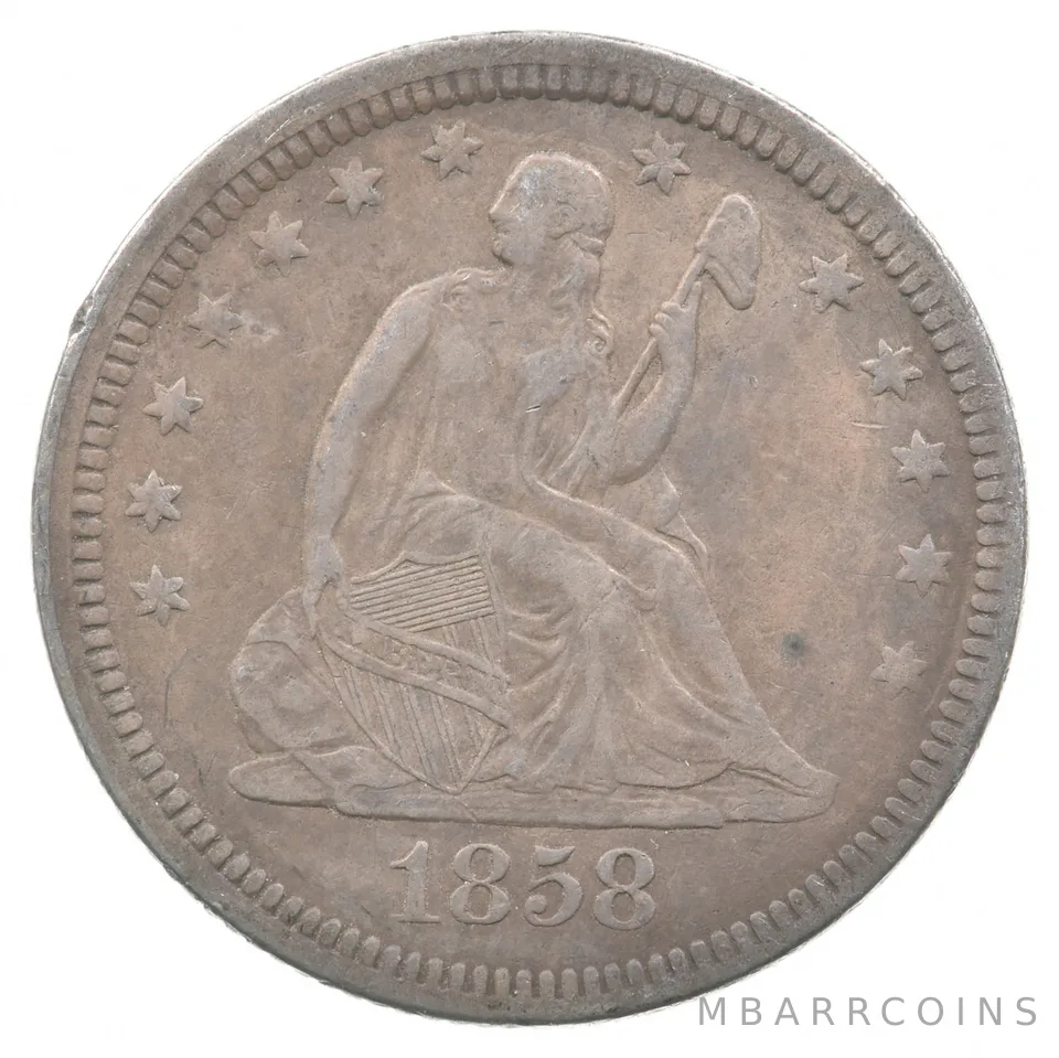1858 Seated Liberty Quarter a8884