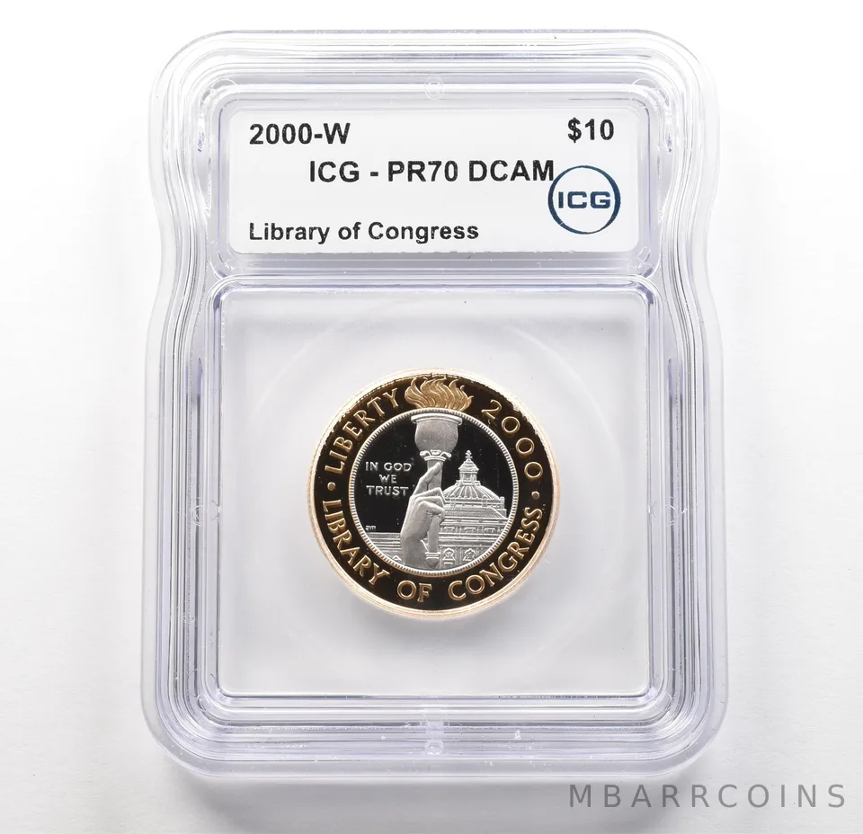 2000-W $10 Library Of Congress Bimetallic Commemorative PR70 DCAM ICG Gold