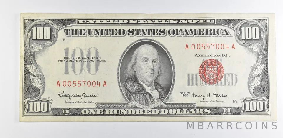 1966 $100 US Legal Tender Note Red Seal a9898
