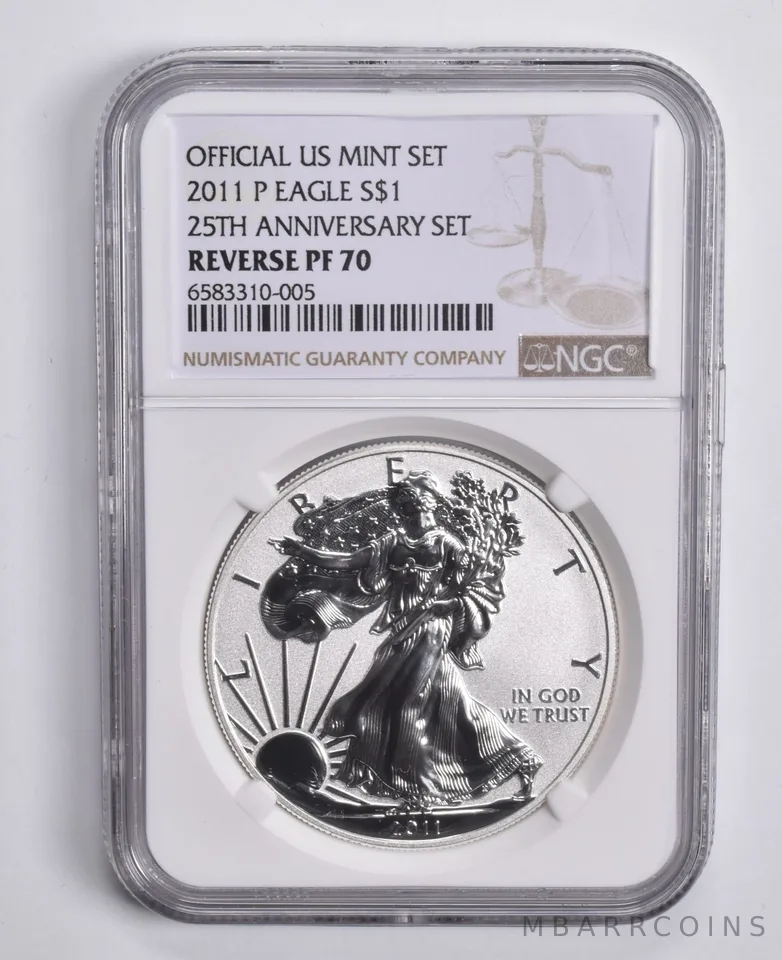 2011-P SILVER EAGLE Reverse 25th ANNIVERSARY PF70 NGC US MINT SET