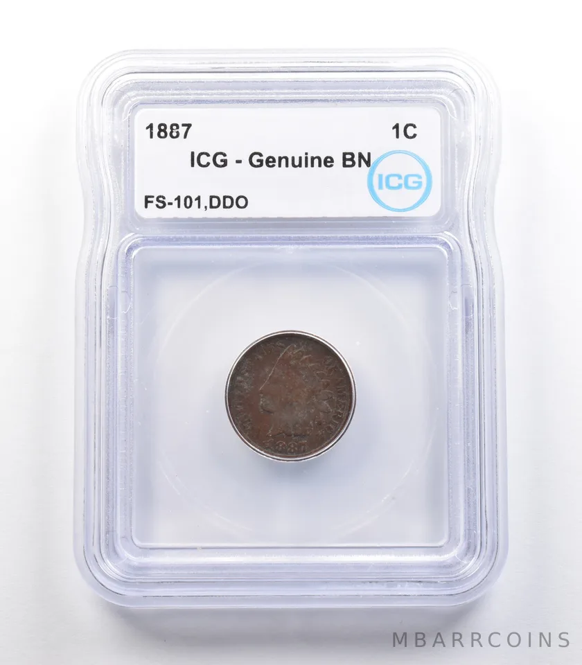 1887 Indian Head Cent Mint Error FS-101 DDO Genuine BN ICG a2273