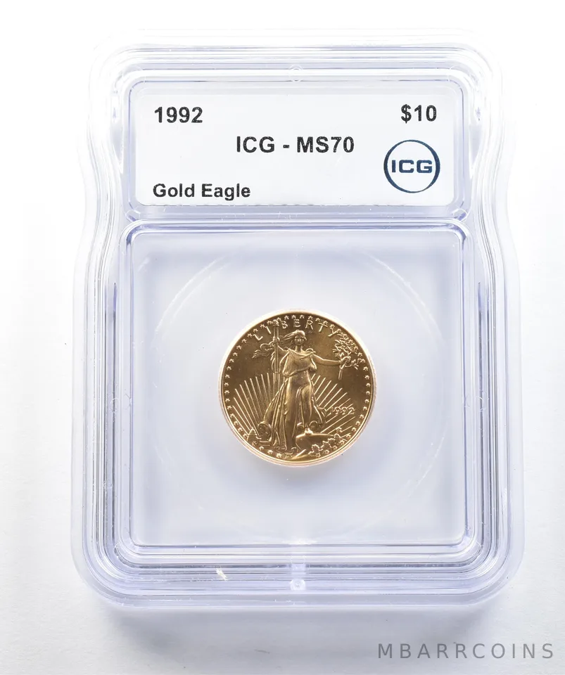 1992 $10 American Gold Eagle 1/4 Oz Gold MS70 ICG