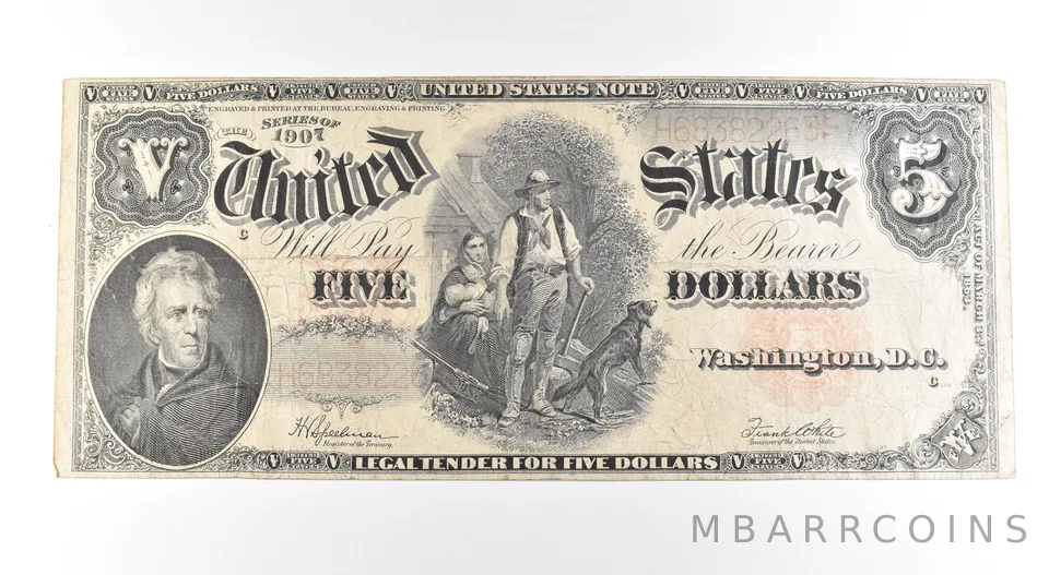 1907 $5 Legal Tender Large Note Red Seal Fr#91 *2690