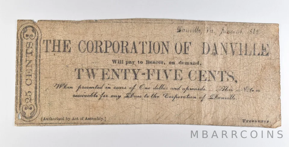 1862 25 Cents Danville VA Obsolete Note *8915