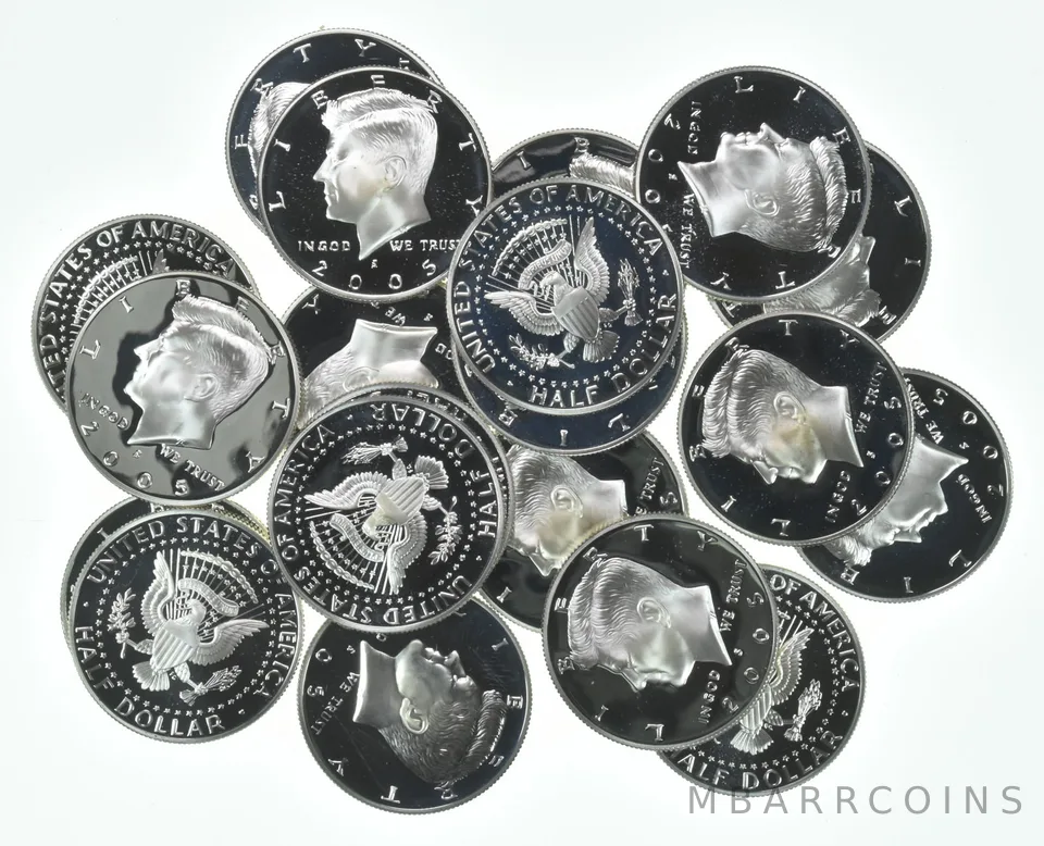 Lot (20) 2005-S Kennedy Half Dollar Proof 90% Silver $10 Face Value