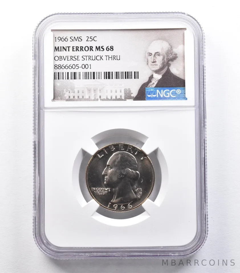 1966 Washington Quarter SMS Mint Error Obverse Struck Thru MS68 NGC *2054
