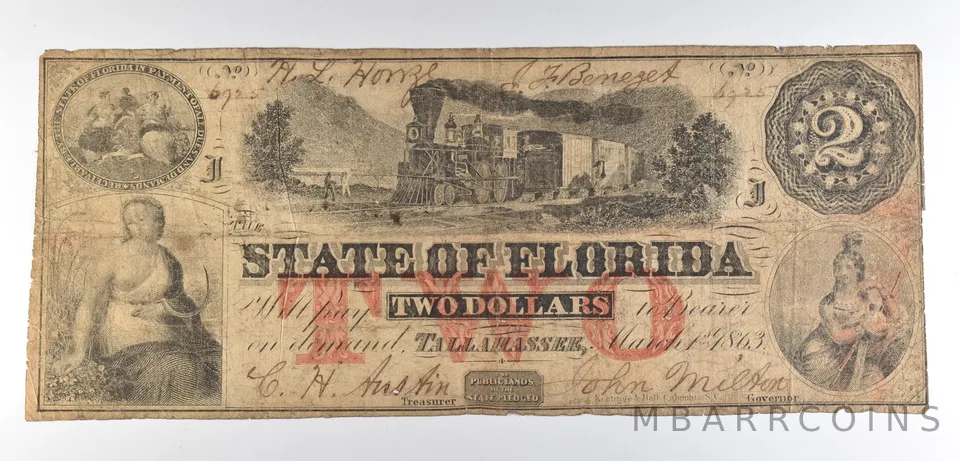 1863 $2 Tallahassee FL Obsolete Note *8605