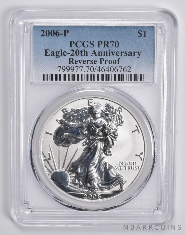 2006-P Silver Eagle REVERSE Proof 20th Anniversary PR70 PCGS Blue Label