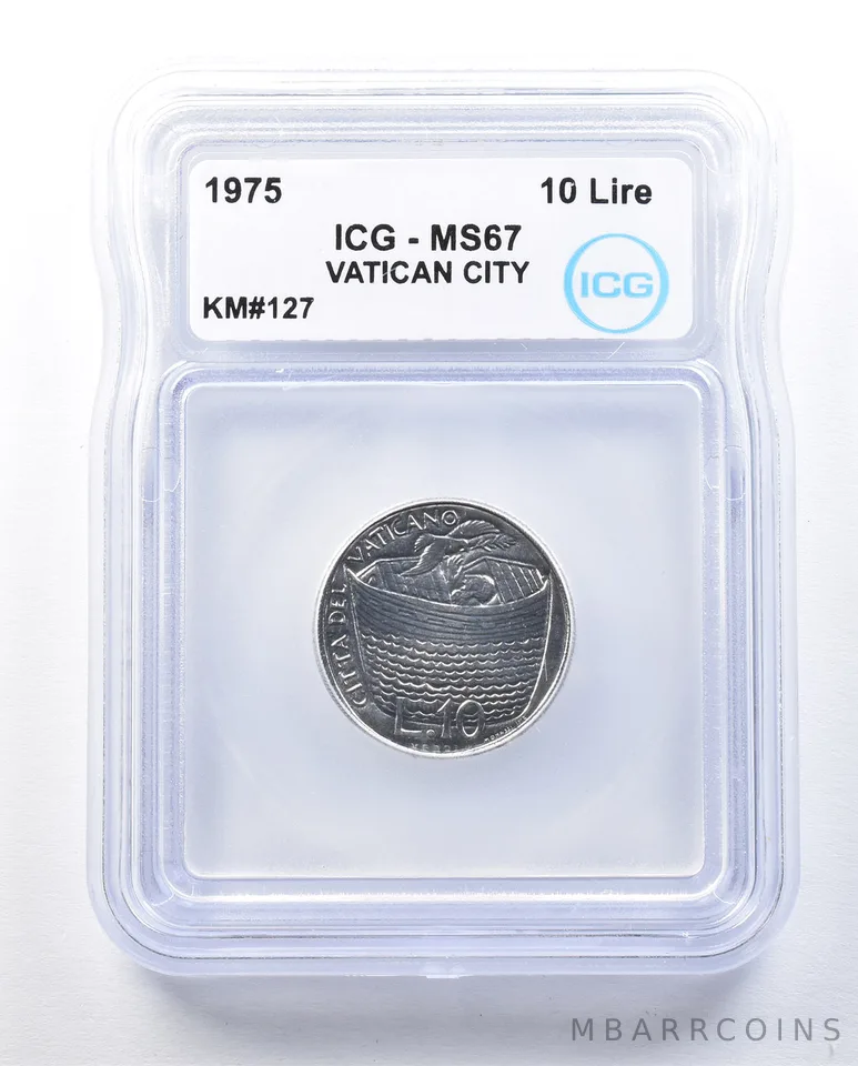 1975 Vatican City 10 Lire KM#127 MS67 ICG *8958