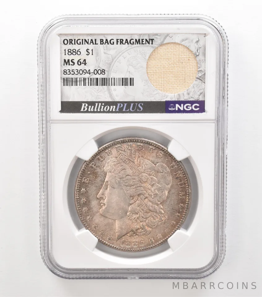 1886 Morgan Silver Dollar Original Bag Fragment MS64 NGC Beautiful Tone *3627