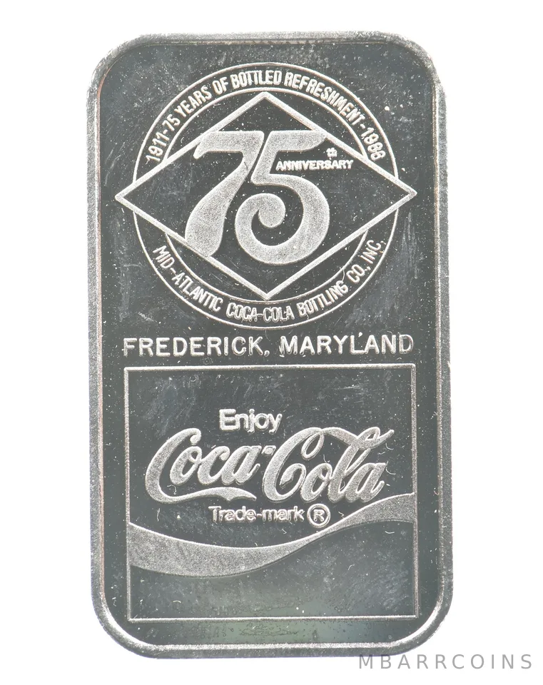 1986 Silver Bar 75th Anniversary Coca-Cola Frederick MD *3626