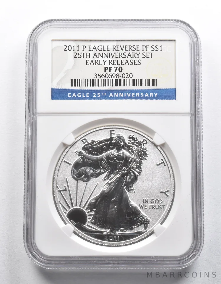PF70 2011-P American Silver Eagle Reverse PF 25th Anniversary Set NGC a2319