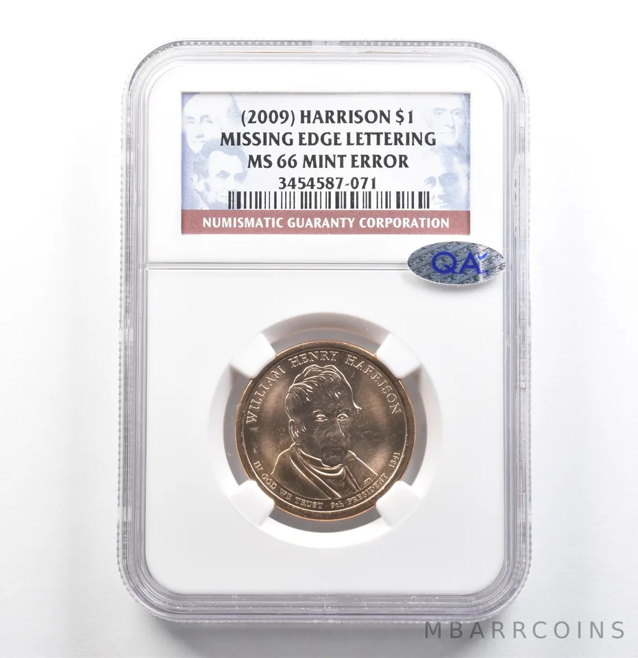 (2009) Presidential $1 Harrison Mint Error Missing Edge MS66 NGC QA *6841