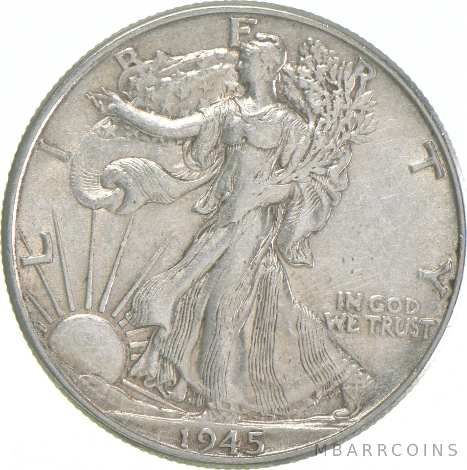 AU 1945 (P) Walking Liberty Half Dollar Almost Unc 90% Silver (1pc)