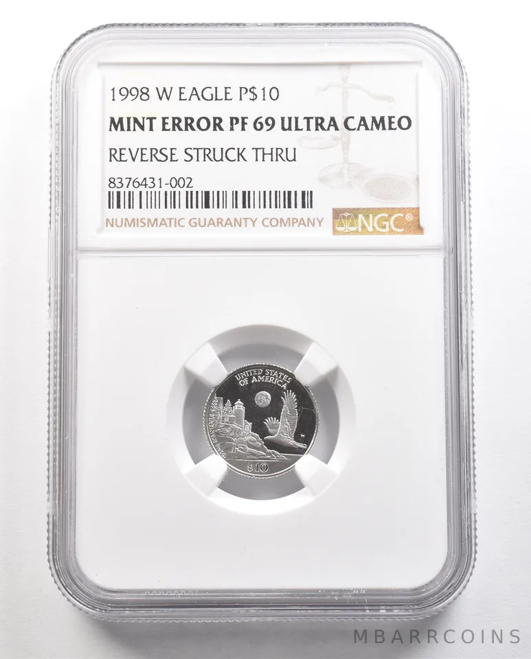 1998-W $10 American Platinum Eagle Mint Error Reverse Struck Thru PF69 NGC *6502