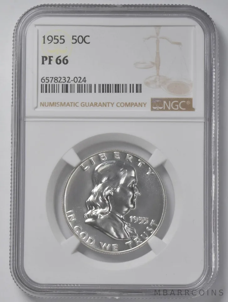1955 Franklin Half Dollar PF66 NGC Brown Lbl