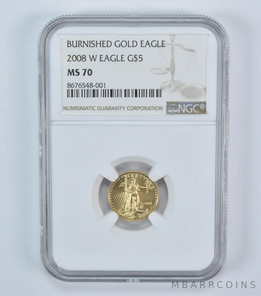 2008-W $5 Burnished Gold Eagle 1/10 Oz Gold MS70 NGC