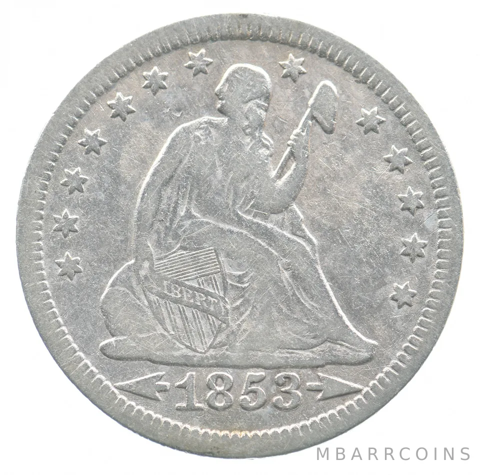 1853 Seated Liberty Quarter Arrows Rays *4788