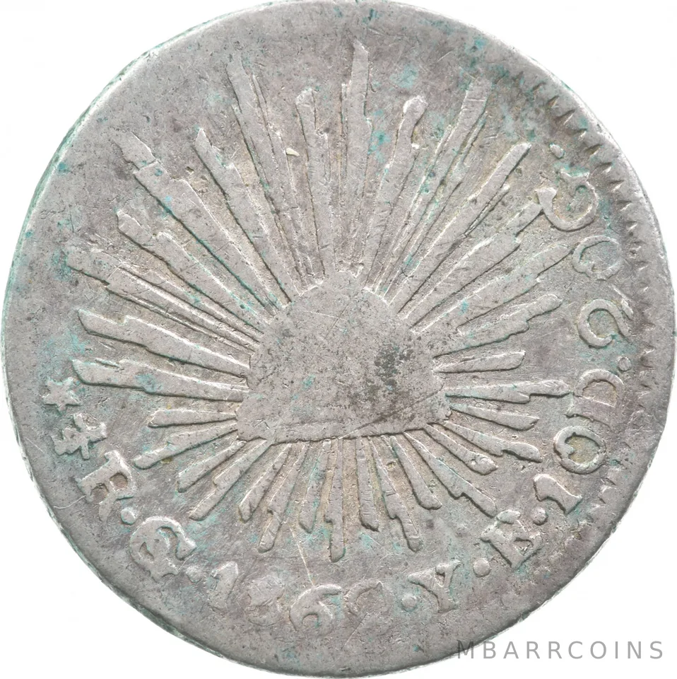 1862 Go/YE Mexico 1/2 Real Shipwreck Coin 1.6h a9570