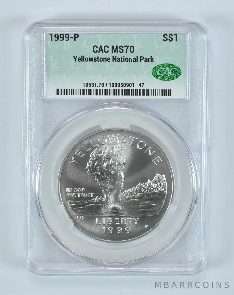 1999-P Yellowstone National Park Commemorative Silver Dollar MS70 CAC CACg