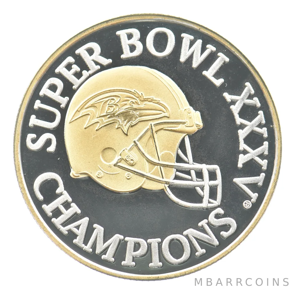 1 Troy Oz Silver Round Super Bowl XXXV Champions Baltimore Ravens a0750