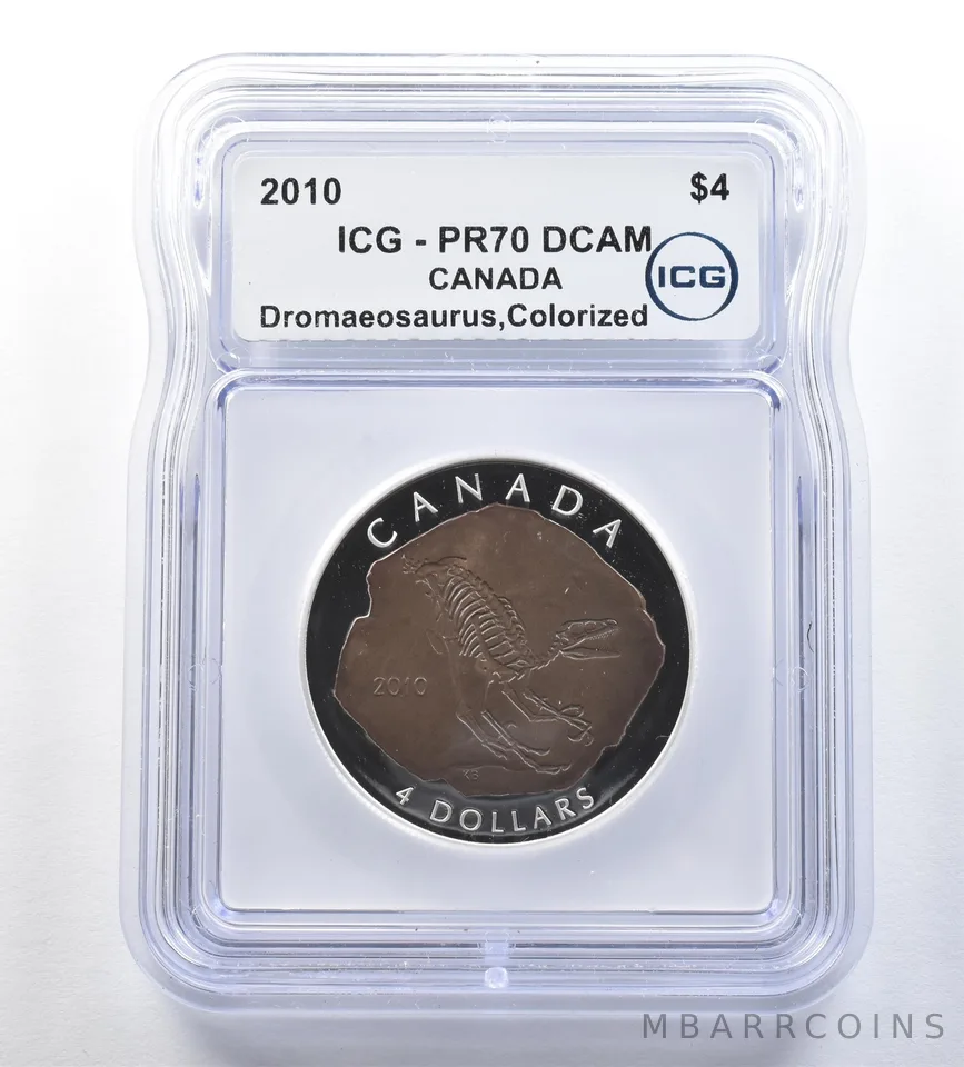 2010 Canada 4 Dollars Silver Dromaeosaurus Colorized PR70 DCAM ICG *0777