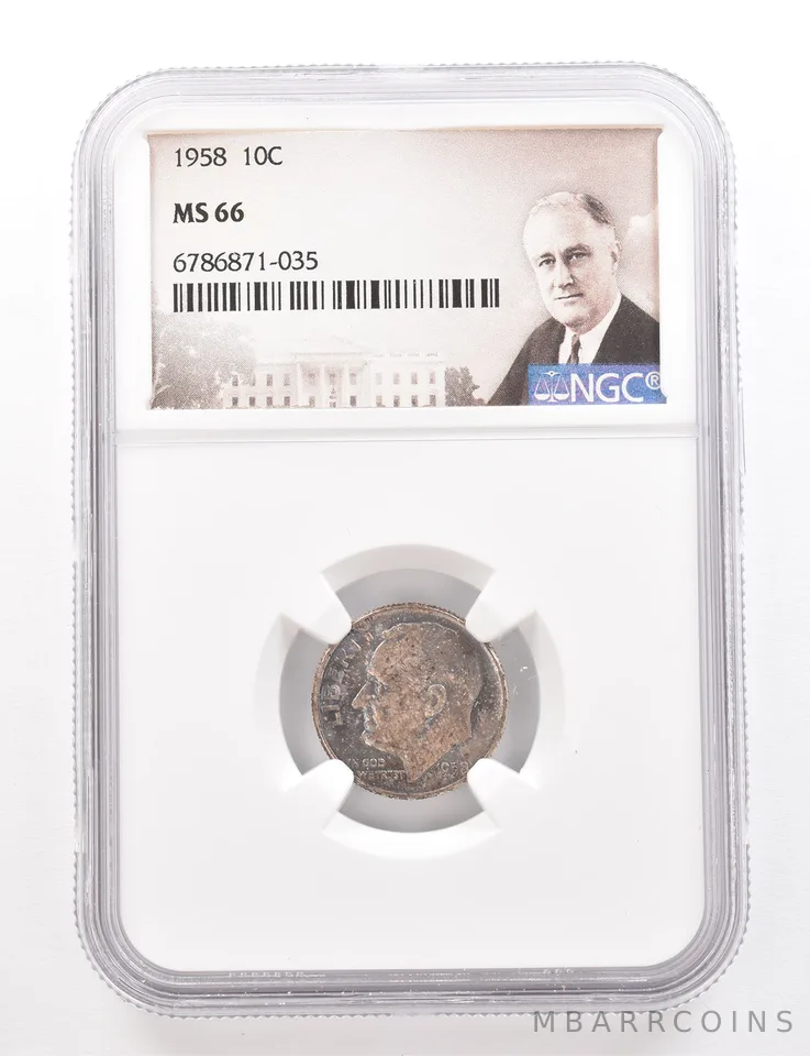 1958 Roosevelt Dime MS66 NGC Beautiful Tone *3375