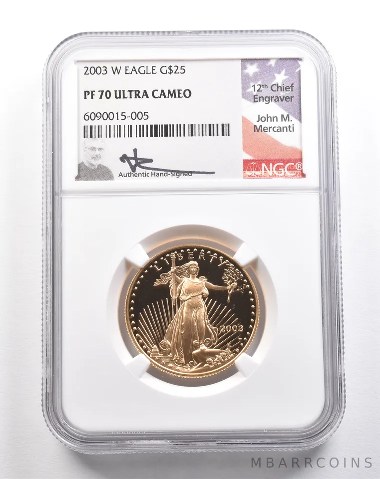2003-W $25 American Gold Eagle Mercanti 1/2 Oz Gold PF70 UCAM NGC a5428
