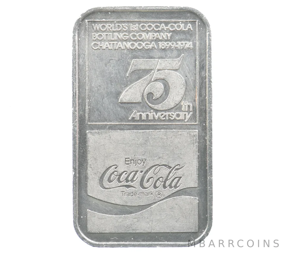 1899-1974 1 Oz Silver Bar Coca-Cola 75th Anniversary *1993