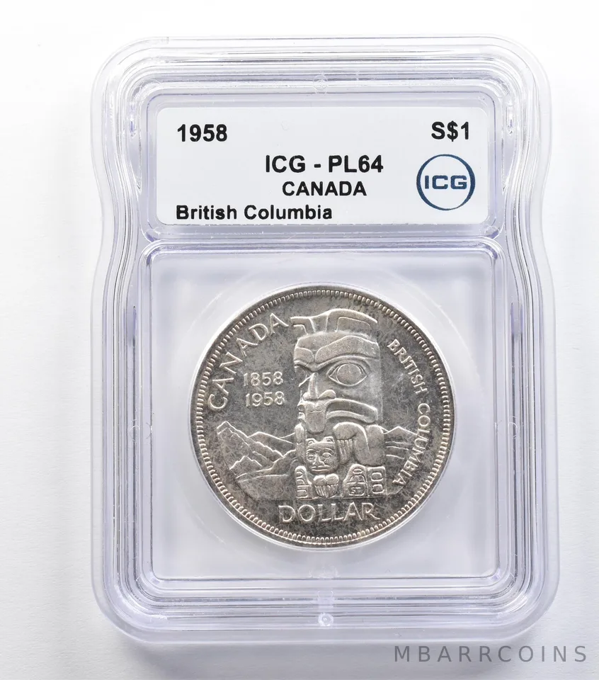 1958 Canada 1 Dollar Silver British Columbia PL64 ICG *9328