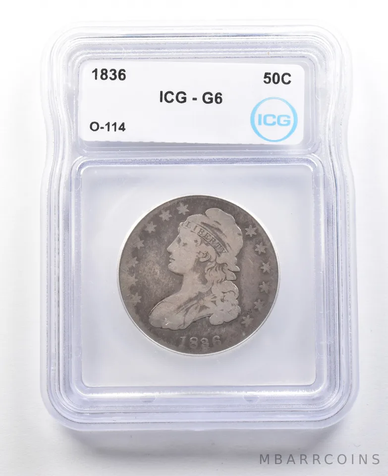 1836 Capped Bust Half Dollar O-114 G6 ICG *3096