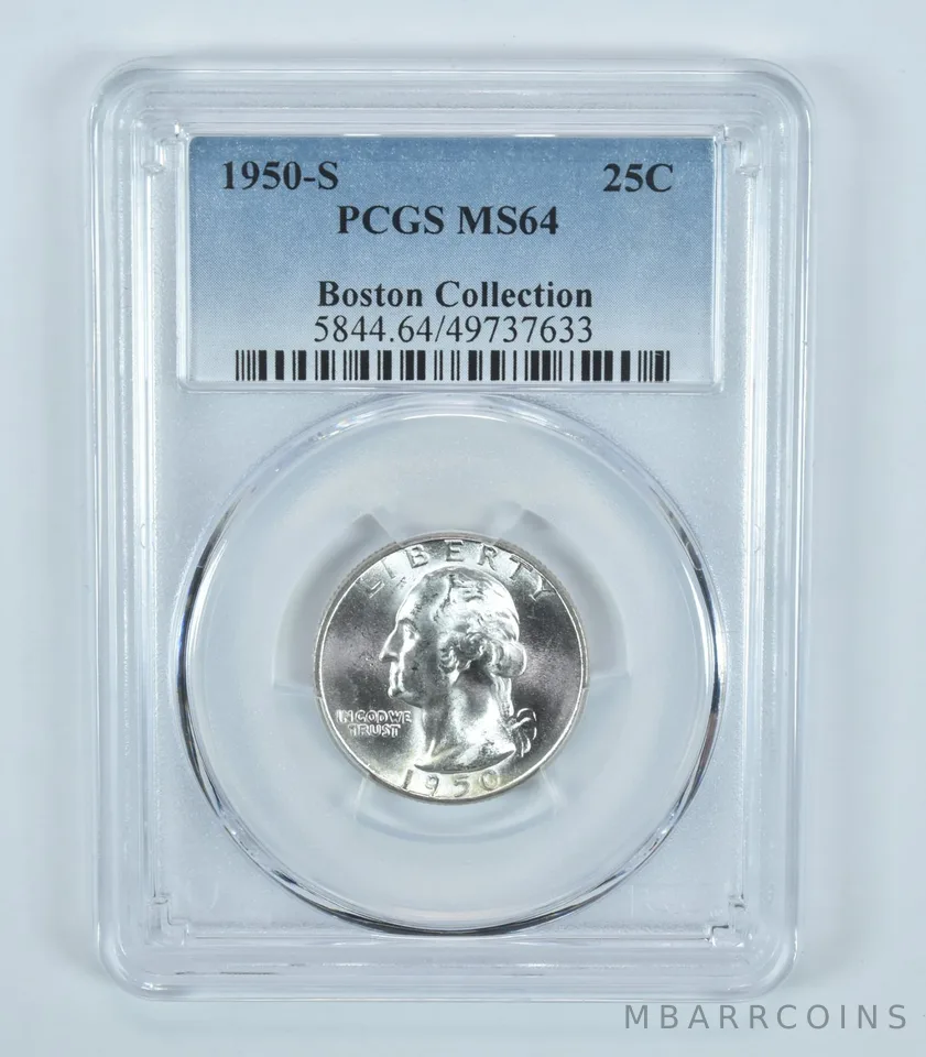 1950-S Washington Quarter Boston Collection MS64 PCGS Blue Label