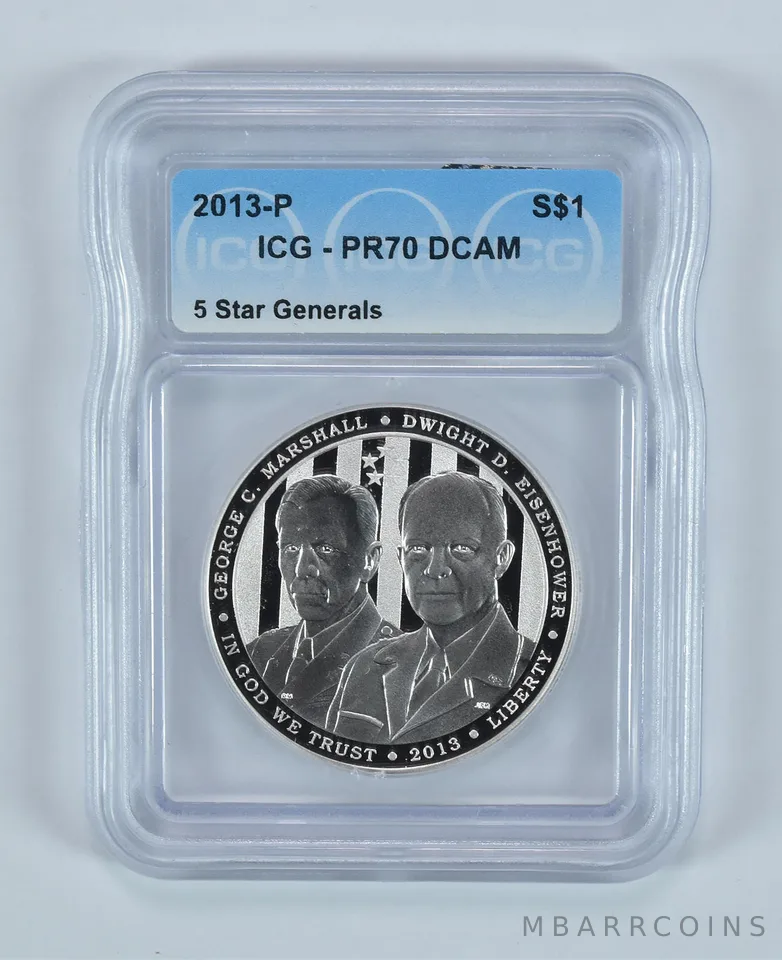 2013-P 5 Star Generals Commemorative Silver Dollar PR70 DCAM ICG