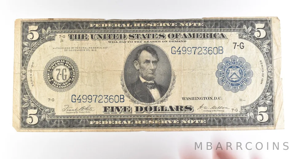 1914 $5 Chicago IL FRN Large Note Blue Seal *2748