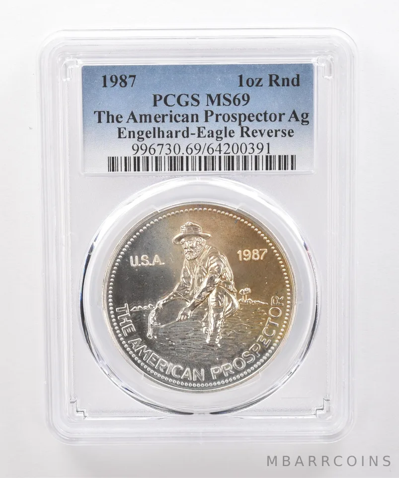 1987 Engelhard Prospector Round 1 Oz Silver Eagle Reverse MS69 PCGS Toned *2021