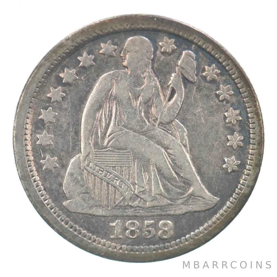 1858 Seated Liberty Dime Beautiful Tone *7553