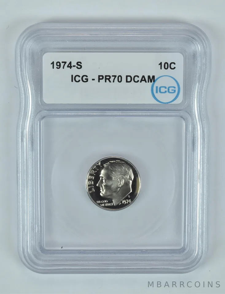 1974-S Roosevelt Dime PR70 DCAM ICG