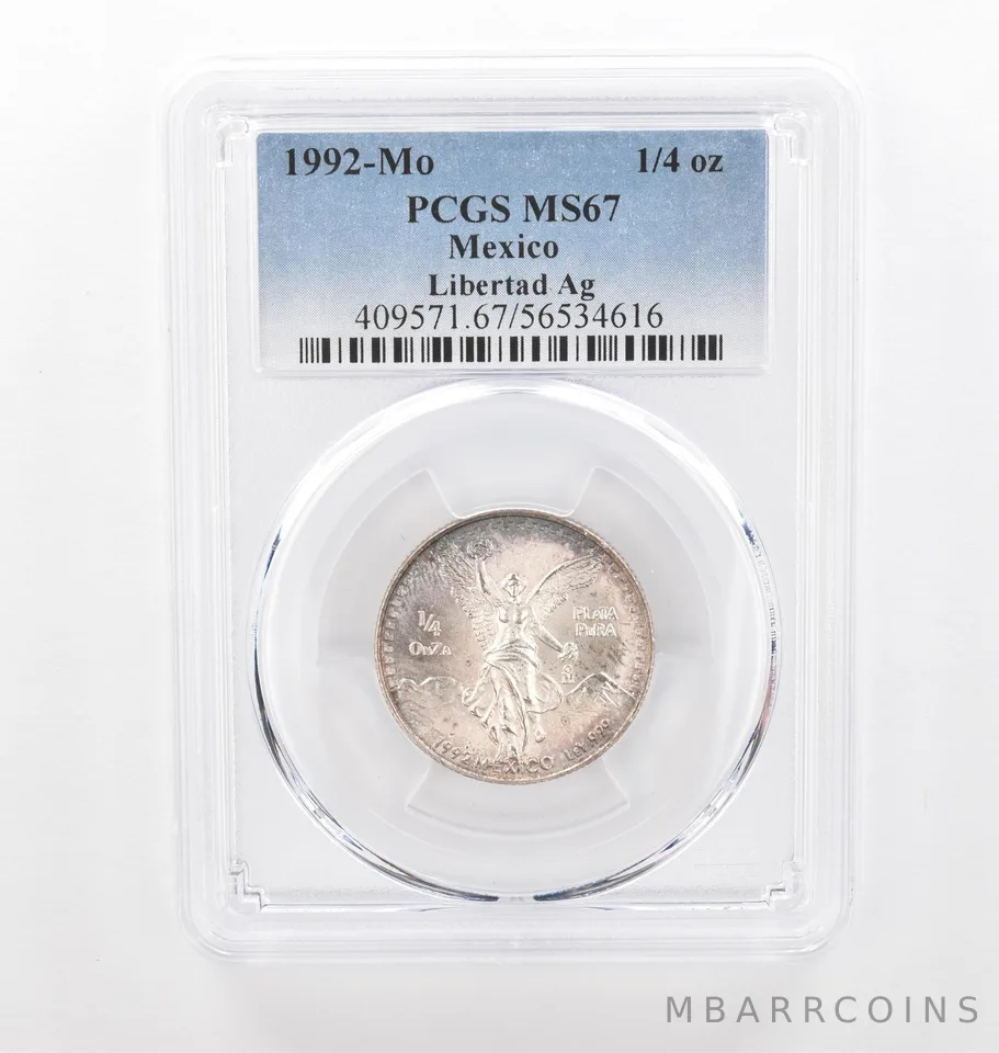 1992 Mo Mexico 1/4 Onza Silver Libertad MS67 PCGS Beautiful Tone *2132