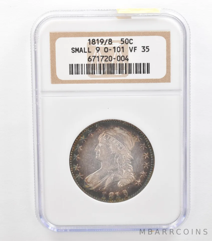 1819/8 Capped Bust Half Dollar Small 9 O-101 VF35 NGC Beautiful Tone *3683