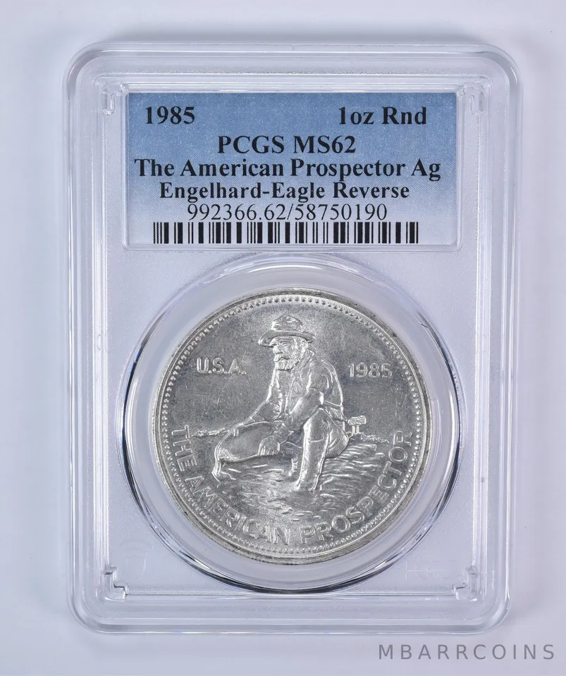 1985 Engelhard Prospector 1 Oz Silver Round Eagle Reverse MS62 PCGS