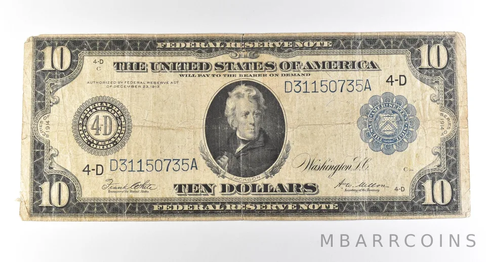 1914 $10 Cleveland OH FRN Large Note Blue Seal *2807