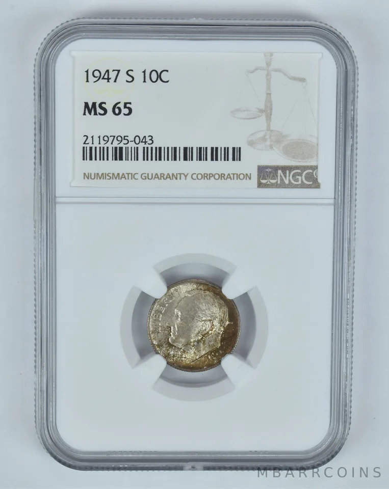 MS65 1947-S Roosevelt Dime - Graded NGC Toned! a9024