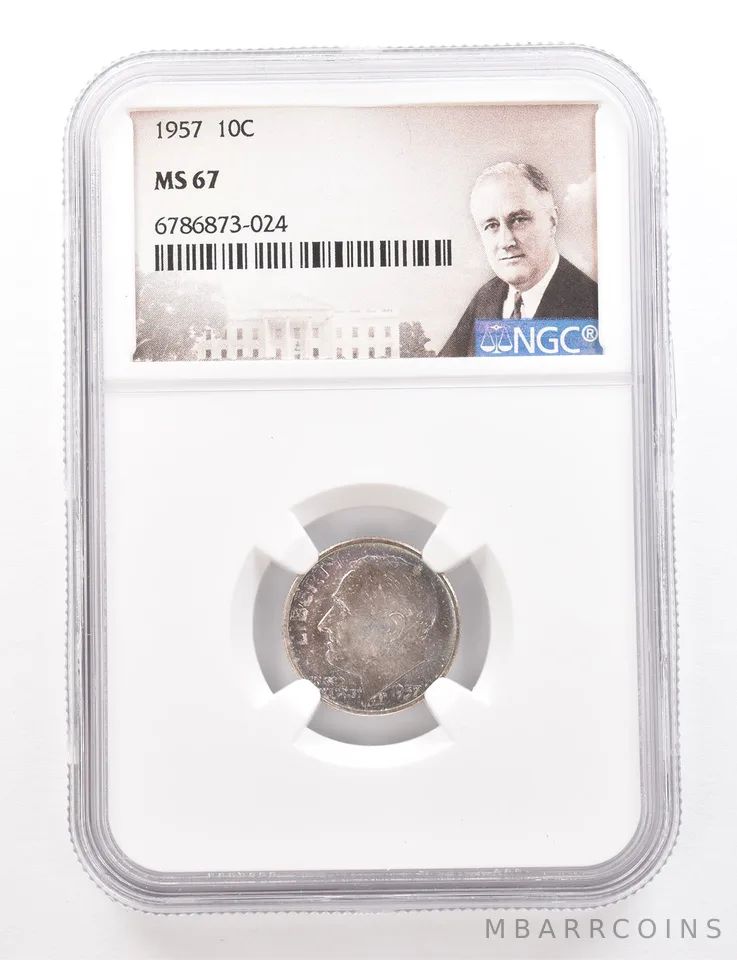 1957 Roosevelt Dime MS67 NGC Beautiful Tone *3390
