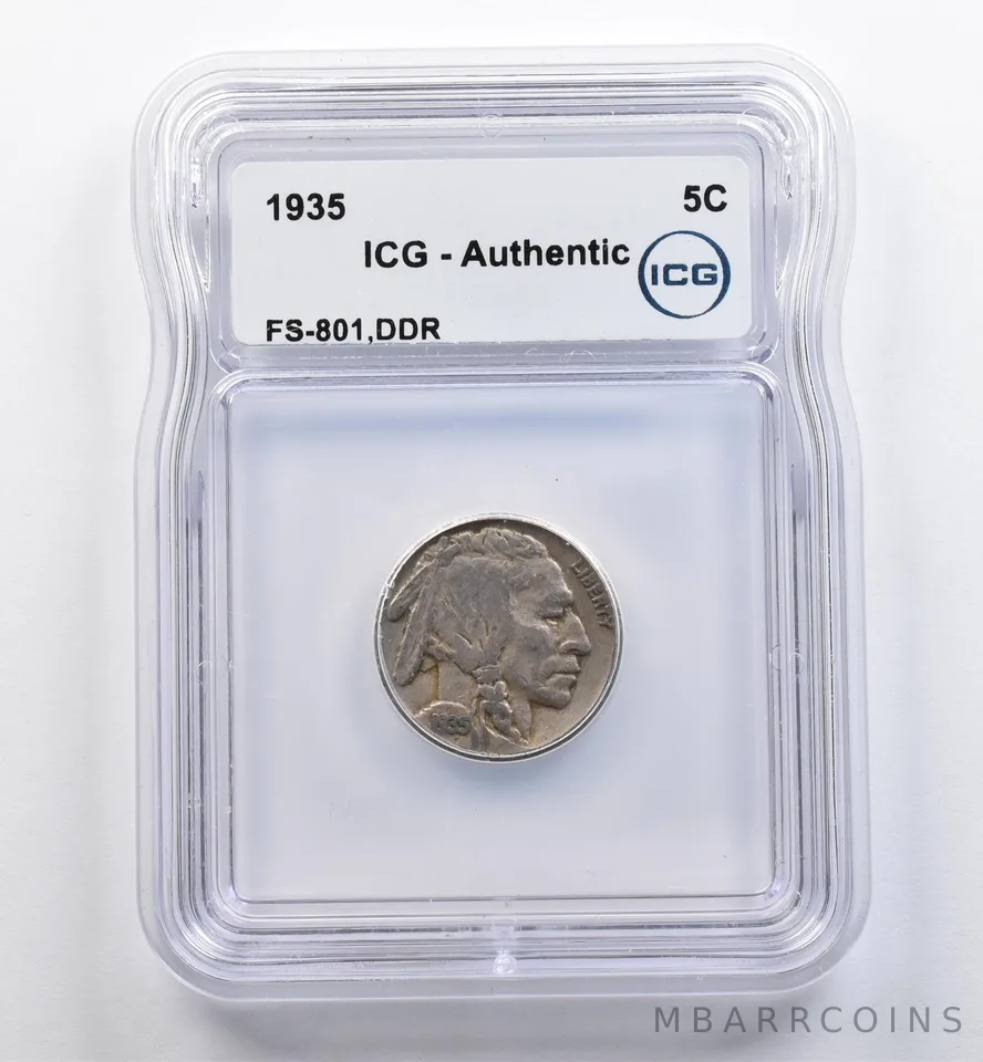1935 Indian Head Buffalo Nickel FS-801 DDR Authentic ICG *9012