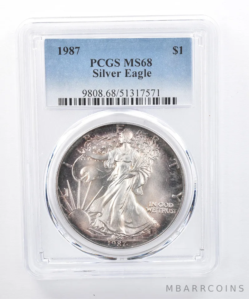 1987 American Silver Eagle MS68 PCGS Peripheral Tone *8280