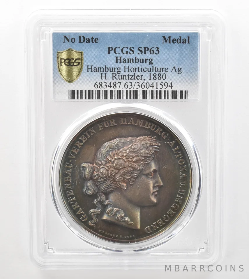 (1880) Hamburg Silver Medal Hamburg Horticulture SP63 PCGS Beautiful Tone a9132